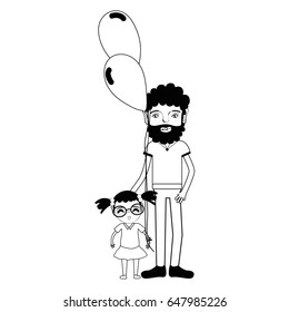 contour father with his daughter and balloons