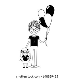 contour father with his daughter and balloons