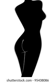 The contour of the female figure. Black and white illustration.