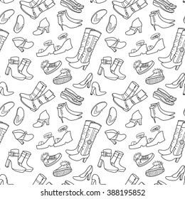 Contour female seamless pattern with shoes