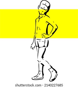 contour figure of a child with a yellow rectangle. Series "People"