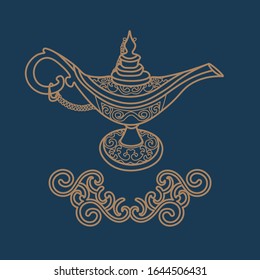 contour filigree aladdin lamp on dark blue background