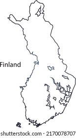 Contour Finland state borders; Lines vector map