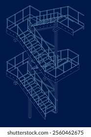 Contour of the fire escape ladder. Isometric view. Vector illustration.