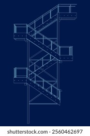 Contour of the fire escape ladder. Side view. Vector illustration.