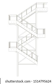 Contour the fire escape  Side view  Vector illustration 