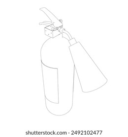 Contour Fire Extinguisher Icon Vector Design on White Background. Outline icon isolated on white. Fire protection, safety. Isometric view