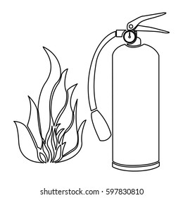 contour fire flame and extinguisher icon vector illustration