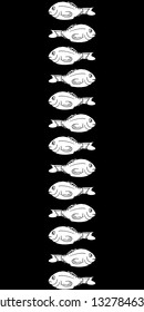 Contour fish for background or menu. Drawn brucey. Dorado fish on black background.