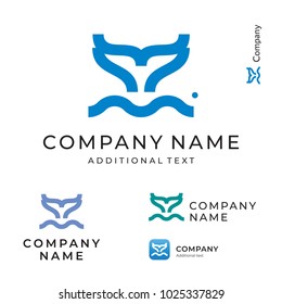 Contour Fish Tail Logo. Simple and Clean Modern Identity Brand and App Icon Symbol. Concept Set Template Vector