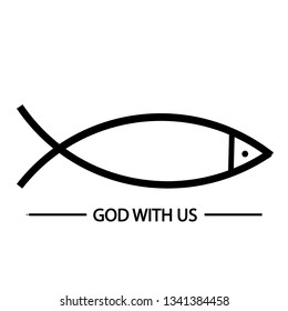 
CONTOUR FISHES ON THE WHITE BACKGROUND WITH THE SIGNATURE WITH US GOD