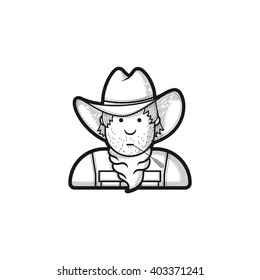 Contour flat character cowboy icon hat and cape