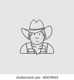 Contour flat character cowboy icon hat and cape