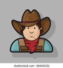 Contour flat character cowboy icon hat and cape