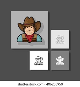 Contour flat character cowboy icon hat and cape