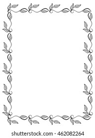 Contour floral frame with leaves. Vector clip art.