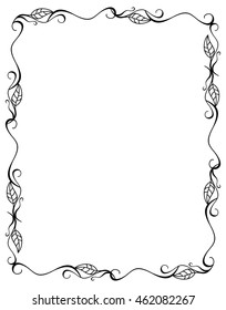 Contour floral frame with leaves. Vector clip art.