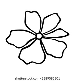 Flor de contorno aislada en un fondo blanco, dibujada a mano. Vector de ilustración botánica en blanco y negro. Un elemento decorativo para vacaciones, bodas, decoración, decoración y diseño.