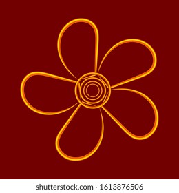 Contour flower made of gold wire. Design element for greeting cards for Valentines Day. For the design of banners, cards and sites, for frames. Vector.