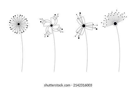Contour flowers bundle vector simple illustration isolated on white. Set of floral linear design element for print, background, banner or card.