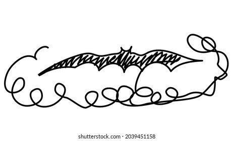 Contour of a flying bat in one line on a white background. Vector illustration for the Halloween holiday. Editable stroke.