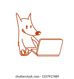 Contour of a fox with a laptop. Vector drawing