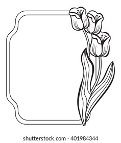 Contour frame with elegant tulips. Vector clip art.