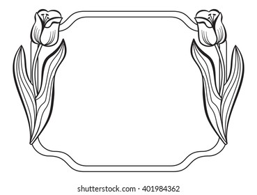 Contour frame with elegant tulips. Vector clip art.