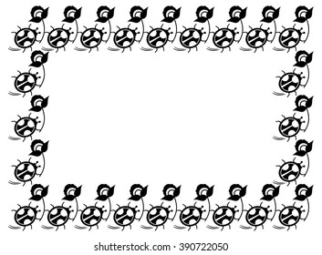 Contour frame with ladybugs silhouettes. Vector clip art.