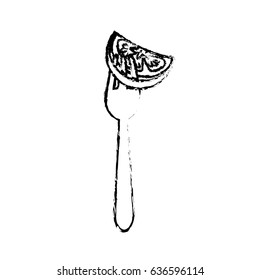 contour fresh piece tomato in the fork utensil