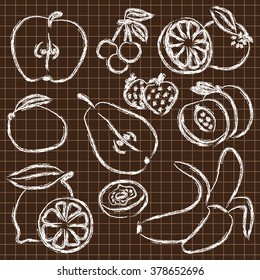 Contour fruits image. Isolated vector illustration.