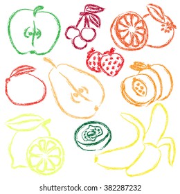 Contour fruits image. Isolated vector illustration.