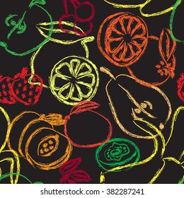 Contour fruits seamless pattern. Isolated vector illustration.