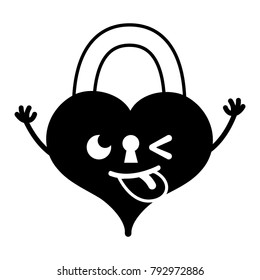 contour funny heart padlock kawaii personage