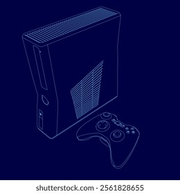 Contour gamepad and game console contour isolated on blue. Vector illustration