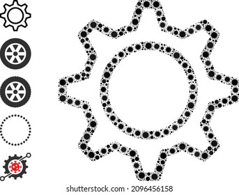 Contour gear mosaic icon. Vector mosaic formed of randomized viral icons. Viral mosaic contour gear icon and bonus icons. Contour gear mosaic for isolation images.