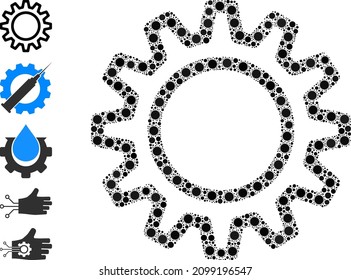 Contour gear mosaic icon. Vector mosaic is designed of random viral icons. Contagious mosaic contour gear icon, and other icons. Contour gear mosaic for pandemic images.
