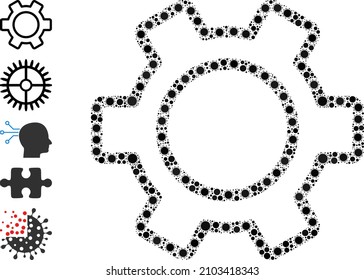 Mosaiksymbol für die Gangschaltung. Vektormosaik besteht aus verstreuten, gemusterten Symbolen. Das Mosaikkontursymbol des Coronavirus-Mosaiks und ähnliche Symbole. Mosaik für Ausbruchbilder.