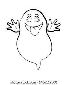 Contour ghost on a white background. Cute black outline ghost. Character for decorating the Halloween festival. A ghost with emotions. Scarecrows for children.
