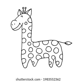 Contour. Giraffe. Marine theme icon in hand draw style. Icon, badge, sticker, print for clothes