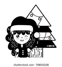 contour girl with christmas clothes and pine with lights