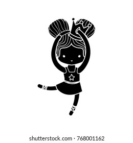 contour girl dancing ballet with crown decoration and professional clothes
