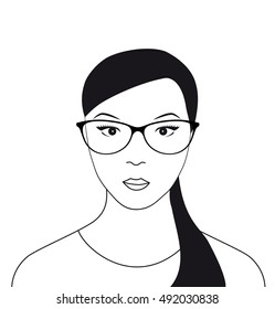 Contour girl face on white background. Vector illustration