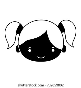 contour girl head with two tails hair
