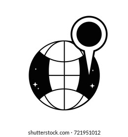 contour global map with magnifying glass location symbol