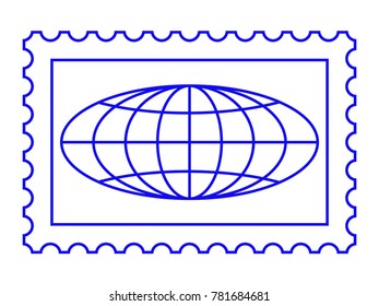 Contour globe on postage stamp