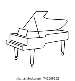 Contour Grand Piano From Black Lines On White Background Of Vector Illustration