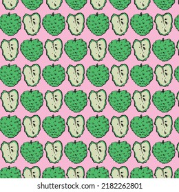 Patrón gráfico de contorno con noyna de fruta tropical sobre fondo rosado. Imagen vectorial para la reserva de recortes, invitaciones, oficina
