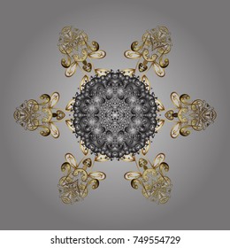Contour gray, brown and beige mandala shaped snowflakes for art therapy style zen drawing. Hand-drawn, stylish doodle in tatto style, fabric design and cards in Vector illustration.