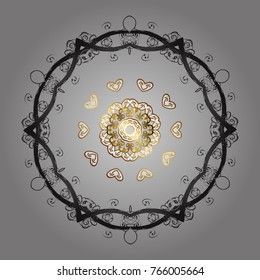 Contour gray, brown and white mandala shaped snowflakes for art therapy style zen drawing. Hand-drawn, stylish doodle in tatto style, fabric design and cards in Vector illustration.